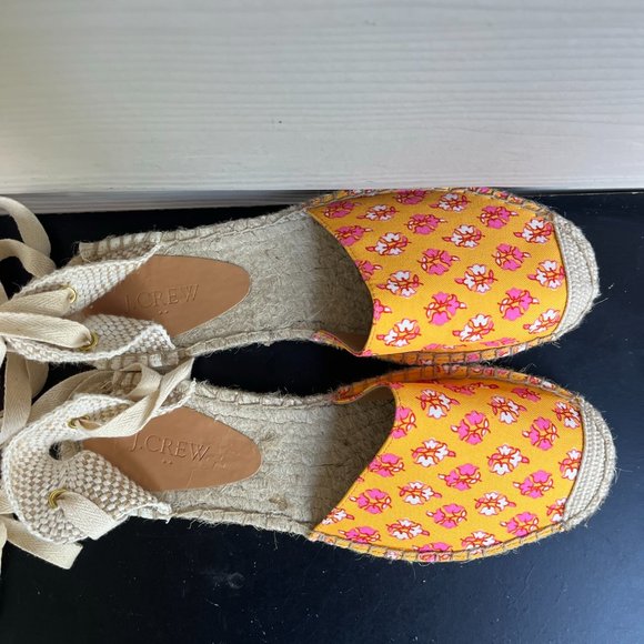 J. Crew Women's Printed Canvas Anke-Wrap Espadrilles Sz. 9 Style BH001 - Picture 6 of 13